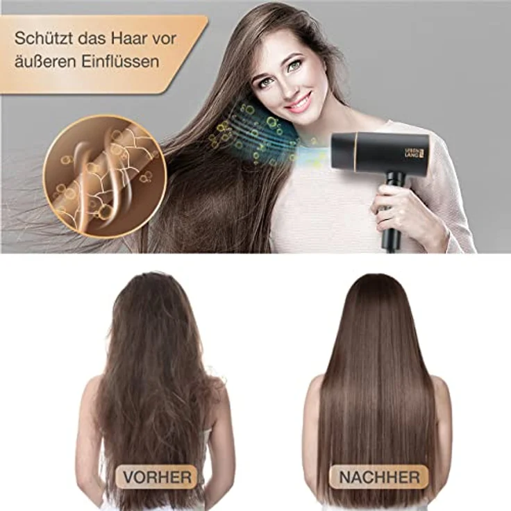 LEBENLANG Föhn Ionen 2100W - Anti-Spliss mit Kaltluft Modus | Reisefön klappbar | Haartrockner Hair Dryer Fön Klein Haarfön Haarföhn Reiseföhn Hairdryer Frisuren Zubehör Reisehaartrockner – Bild 5