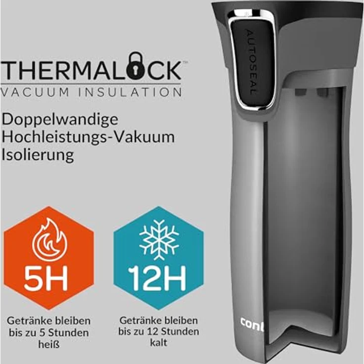 Contigo Thermobecher West Loop Autoseal, Edelstahl Isolierbecher, Kaffebecher to go, auslaufsicher, spülmaschinenfester Deckel BPA-frei, 470 ml , Red , 470 ml – Bild 5