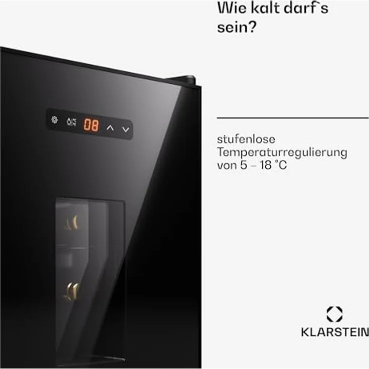 Klarstein Freistehender Weinkühlschrank, 1 Zonen Getränkekühlschrank Klein, Glastür, LED-Beleuchtung, 16 Flaschen, Edelstahl – Bild 3