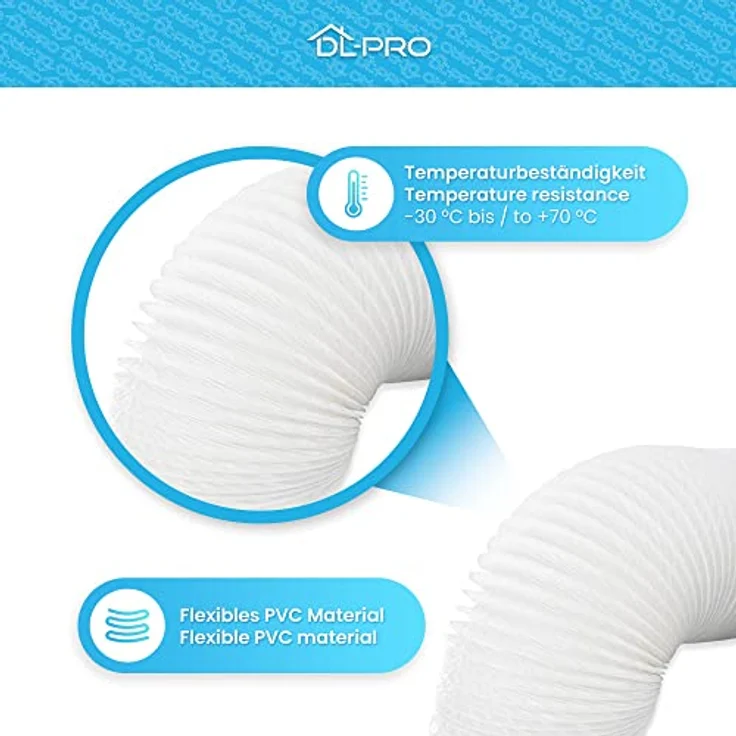 DL-pro Abluftschlauch 2,5m Ø100mm, flexibler PVC-Schlauch in weiß für Klimaanlage, Dunstabzugshaube, Trockner – nicht passend für Ø102 mm Anschluss – Bild 4