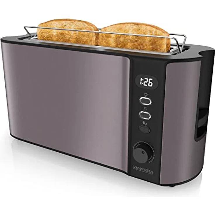 Arendo Toaster Langschlitz 2 Scheiben 1000W mit Defrost Funktion und Bräunungsgraden 1-6, Edelstahl/schwarz – Bild 1