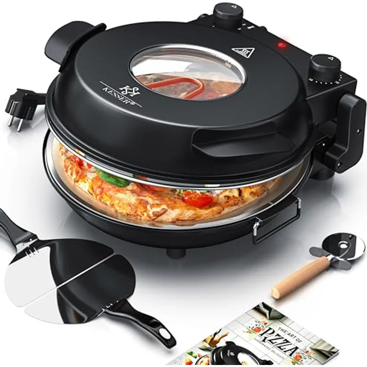 KESSER® Pizza-Ofen elektrisch bis 400 Grad | Elektrischer Pizzabäcker 1200W mit feuerfester Steinplatte & Timer Durchmesser 32cm | 5 Heizstufen & Sichtfenster | inkl. Pizzaschneider & Rezeptbuch – Bild 1
