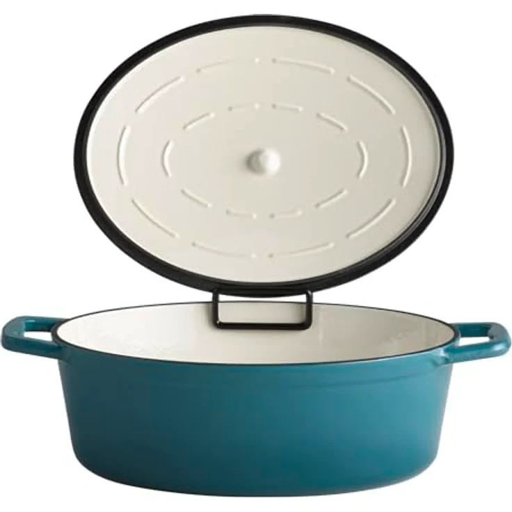 APS 88316 Bräter mit Deckel "5 STARS" Gusseisen induktionsgeeignet ofenfest inkl. Deckelhalter 33x25 cm 5 Liter türkis – Bild 2
