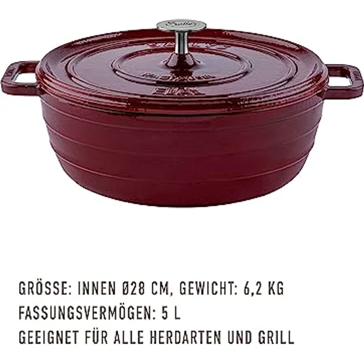 Sallys Ela Deluxe Gusseisentopf - Robustes und Hochwertiges Kochjuwel für Perfektes Garen in Bordeaux – Bild 2
