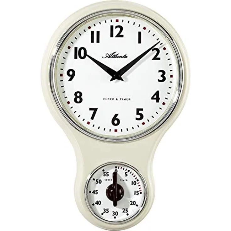 Atlanta Küchenuhr mit Timer Eieruhr Wanduhr Retro Nostalgie weiß/cremefarben 6124-0