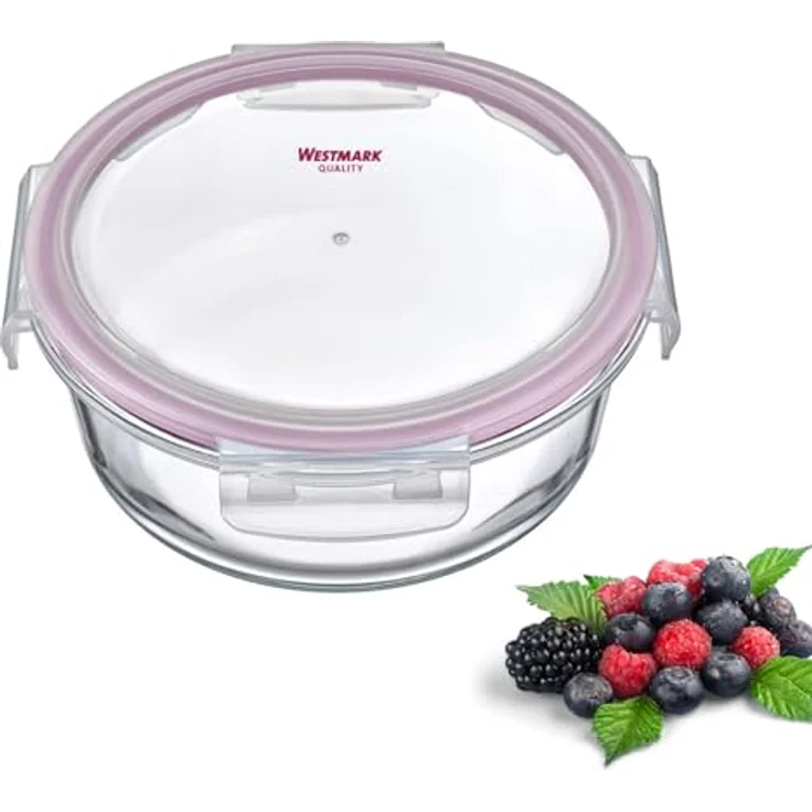 Westmark Glas-Frischhaltedose 650 ml, rund, luftdicht, BPA-frei, mit rotem Dichtungsring, spülmaschinenfest – Bild 1
