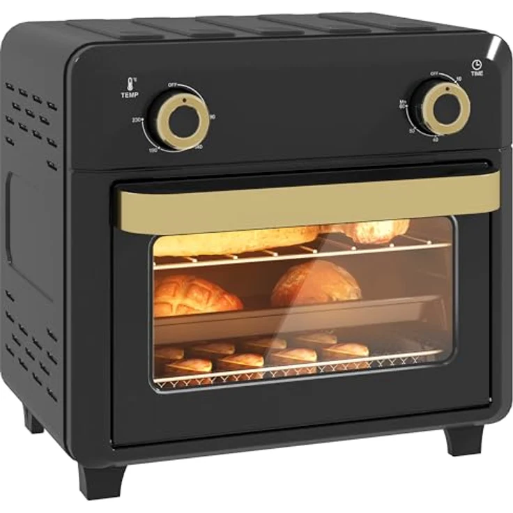 HOMCOM Minibackofen mit Umluft, 10L Heißluftfritteuse, 60-Min-Timer, 80-230℃, 3 Einschubebenen, spülmaschinenfestes Zubehör, 1000W, schwarz – Bild 1