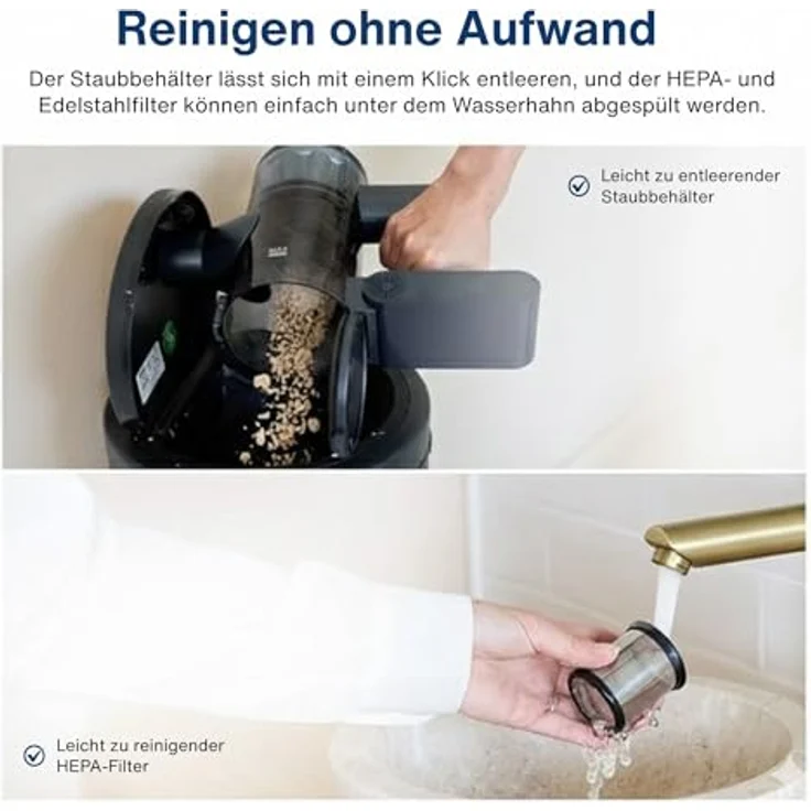 Samako CleanDetect Lite 250W, kabelloser Handstaubsauger mit 22 kPa Saugkraft, 0,5-L Beutel und waschbarem HEPA-Filter – Bild 4