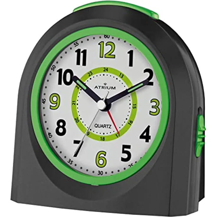 Atrium Kinder Wecker Analog Quarz mit Snooze und Licht, Schwarz Grün, A921-7