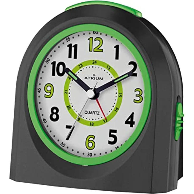 Atrium Kinder Wecker Analog Quarz mit Snooze und Licht, Schwarz Grün, A921-7 – Bild 1