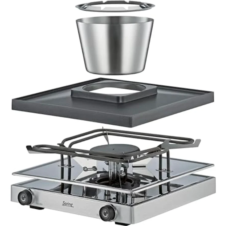 Spring RACLETTEFONDUE CLASSIC | Fondue Raclette Kombi 8 Personen | Antihaftbeschichtete Alu-Grillplatte & Fondue Topf | 8 x Pfännchen, Raclette Schaber, Gabeln | mit Abstellebene | Raclette Grill – Bild 4