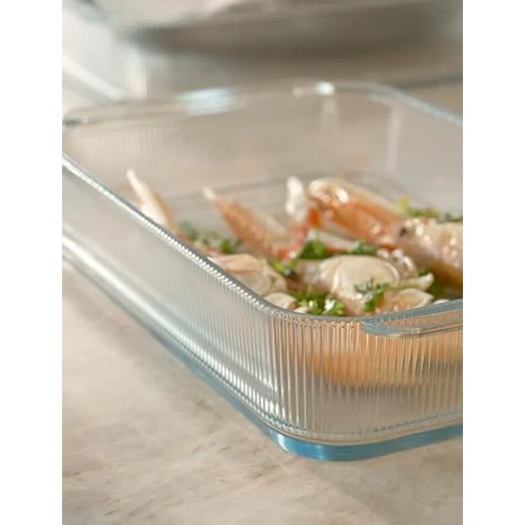 Stelton Pilastro, geriffelte Ofenfeste Glasschale, 40.8 cm, transparent, spülmaschinenfest, ideal für Lasagne, Gratin und Gebäck – Bild 4