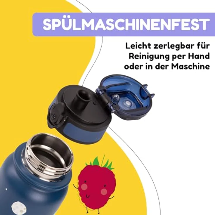 schmatzfatz Edelstahl Thermosflasche, Auslaufsichere Trinkflasche für Kinder, 550ml, BPA-frei, farbenfrohes Design für Schule & Kindergarten – Bild 3