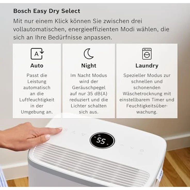 Bosch Dry 2000 - Luftentfeuchter für Zuhause, leise & effizient, 12 Liter pro Tag, weiß – Bild 4