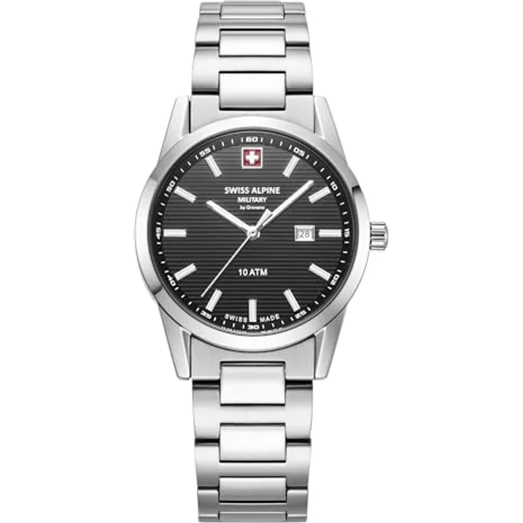Swiss Alpine Military Damen Uhr Analog Quarz 7767.1137SAM Edelstahl, schwarzes Zifferblatt mit Leuchtzeiger und Indexe