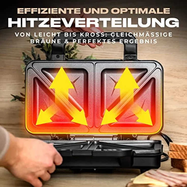 ProfiCook PC-ST 1092 Sandwichtoaster, extra große Sandwichplatten für amerikanische XXL-Toastscheiben, Edelstahleinlage, Antihaftbeschichtung, 2 Kontrolleuchten – Bild 3