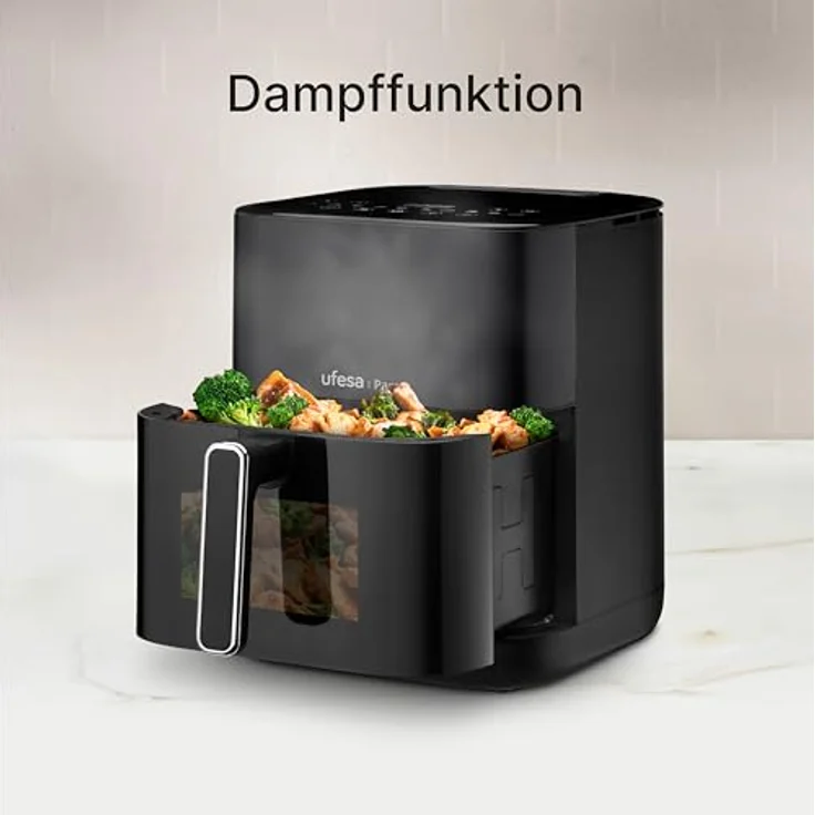 UFESA Parrot, Air Fryer mit Dampf, Doppelter Widerstand, 6 L, 1800 W, 10 Vorprogrammierte Programme, Fenster und Innenlicht, inklusive Rezeptbuch – Bild 2