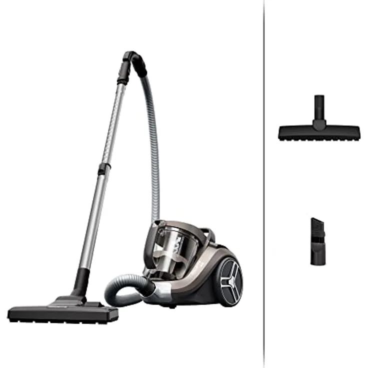 Rowenta RO4B30 Compact Power XXL Parkett beutelloser Bodenstaubsauger | 900 Watt | 3-stufiges Filtersystem | XXL Fassungsvermögen | 8,80 m Reinigungsradius | inkl. 2-in-1 Fugendüse | Chrom