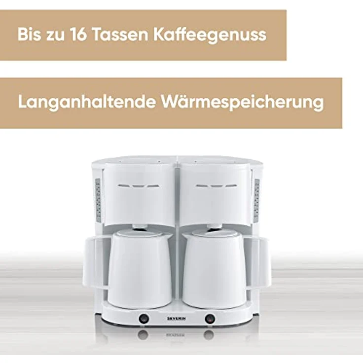 SEVERIN Duo-Filterkaffeemaschine mit Thermokanne, Kaffeemaschine für bis zu 16 Tassen, ansprechende Filtermaschine mit 2 Isolierkannen, weiß, KA 9314 – Bild 2