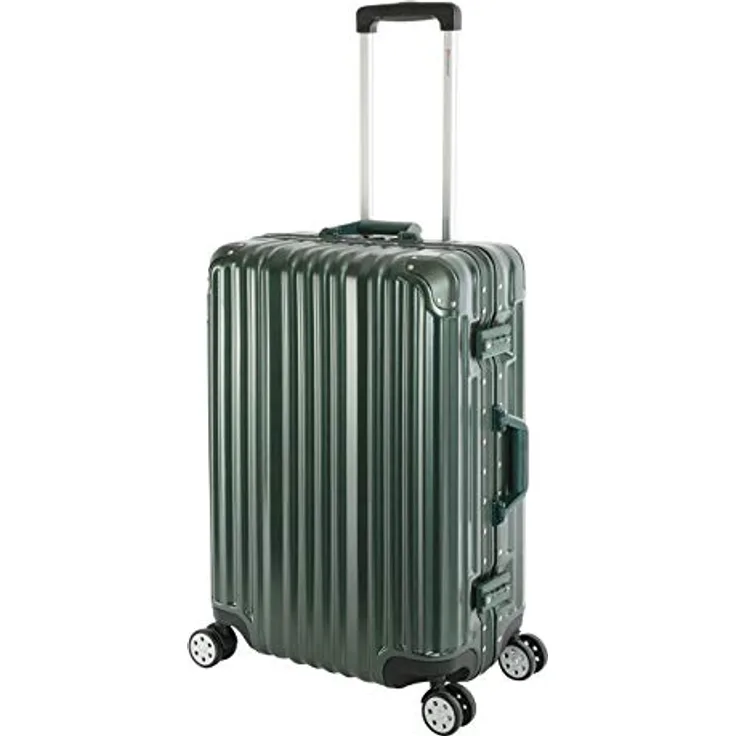 Travelhouse London Koffer Grün M-65cm · Alu-Rahmen · Polykarbonat Hartschale · Trolley Reisekoffer Reisegepäck · 2X TSA Zahlenschloss · 4X Doppelräder · 360° Rollen · Vol. 67L - Leichtgewichtiger Reisetrolley mit leise laufenden Rollen