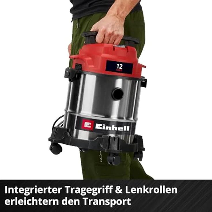 Einhell TC-VC 1240 S, Nass-Trockensauger mit 950 W, 180 mbar Saugleistung, 12 L Edelstahlbehälter, inkl. Fugen- & Kombidüse, Schaumstofffilter, Schmutzfangsack & Filterbeutel – Bild 5