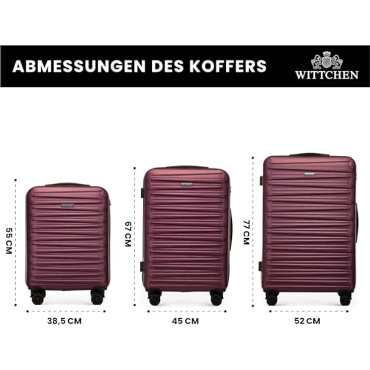 WITTCHEN Skyspeed Line Reisekoffer 3er Set, Hartschalenkoffer aus strapazierfähigem ABS mit Kombinationsschloss, Teleskopgriff und 4 Doppelrädern, Maroon – Bild 2