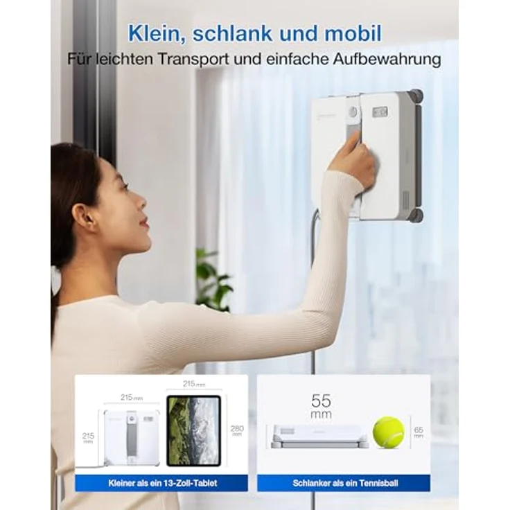 ECOVACS WINBOT Mini 2, Fensterputzroboter mit Appsteuerung, 50ml Wassertank, 230ml Reinigungslösung, Bürsten an allen Ecken, 3,5m Kabel – Bild 3
