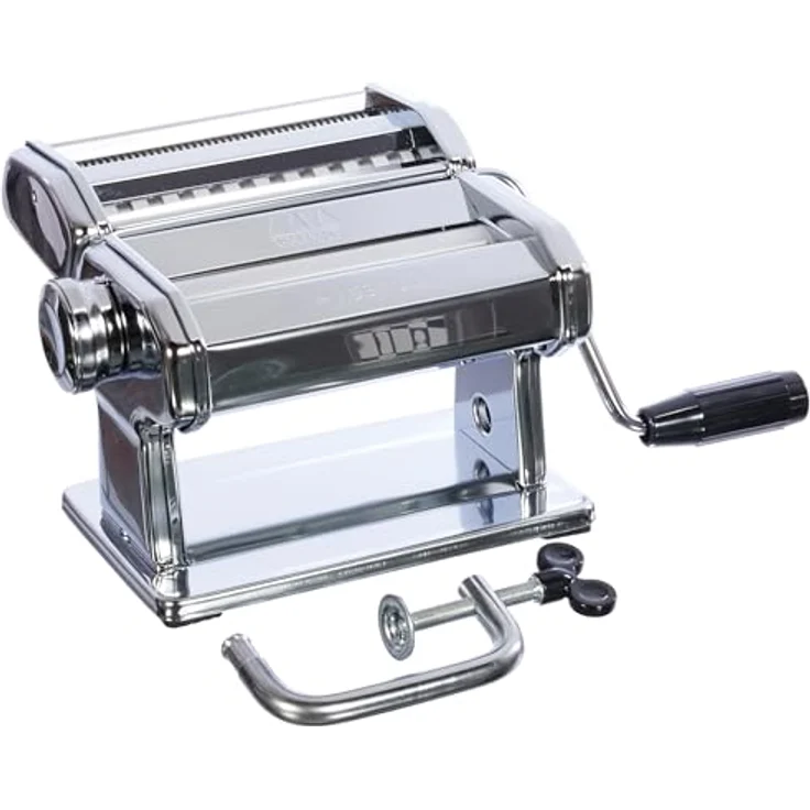Marcato Classic Atlas 150 Nudelmaschine, verschiedene Nudelsorten, Fettuccine, Lasagne, Tagliolini, Aluminium, Edelstahl, silber – Bild 4