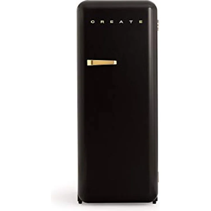 CREATE RETRO FRIDGE 150 GOLD Kühlschrank mit Gefrierfach, 281L, Schwarz mit goldenem Griff, 150 cm, 3 Ablagen, Temperaturregelung, niedriger Energieverbrauch – Bild 1