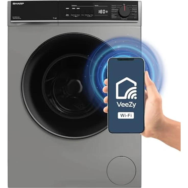 SHARP ES-PRO014SA-DE Waschmaschine Frontlader, 10kg, 1400U/min, Smarte Bedienung durch Veezy App, Dampffunktion, Inverter, 15 Programme, AquaStop, Silber – Bild 3