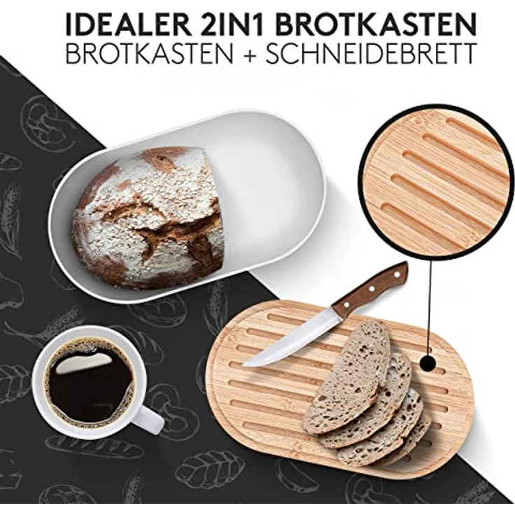 Vezato Brotbox – Nachhaltiger Brotkasten für lange Frische – Extra großer Brotkorb mit Bambusdeckel & Schneidebrett – Nachhaltiger Brotbehälter inkl. Brotsack – Bild 3