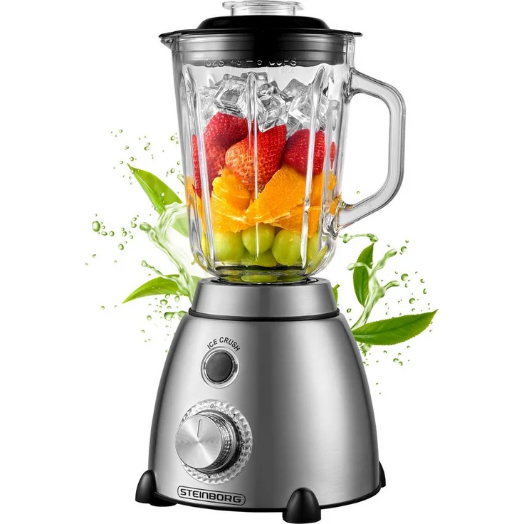 STEINBORG Standmixer SB-7010, 600 W, Pulsfunktion, 1,5 Liter Glaskrug, Chromschalter mit blauer LED-Beleuchtung – Bild 1