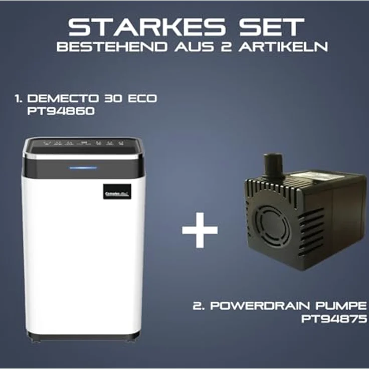 Comedes Demecto 30 eco, Luftentfeuchter (25l/24h) mit PowerDrain Kondensatpumpe, geeignet für Räume bis 100m², inkl. 3m Schlauchanschluss, wartungsfreundlich – Bild 2