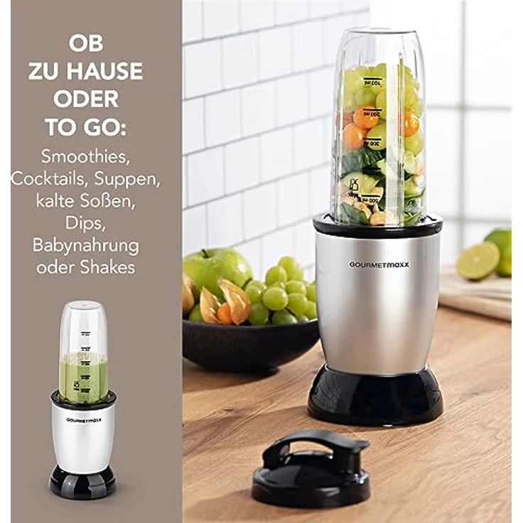 GOURMETmaxx Smoothie Maker & Standmixer 4tlg. Set - 500W & 22.000 U/min | Elektrischer Mini-Mixer 700ml mit 9 Funktionen | Kompakter Nutrition Blender inkl. To-Go Becher | Auslaufsicher & BPA frei – Bild 2