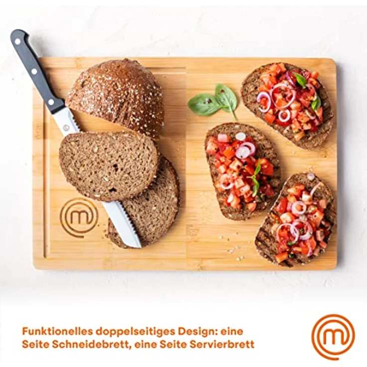 MasterChef Schneidebrett Groß, Holzbrett Küche mit Saftrille, Antibakterielles Bambus Brett, 39cm x 27cm x 3cm, Schneidbretter Hygienisch Spülmaschine Sicher, Nachhaltig Gestaltet, XL – Bild 2
