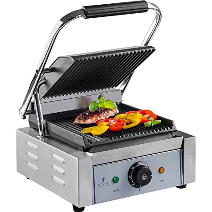 Royal Catering Kontaktgrill geriffelt 1800W Gastro Panini Toaster Elektro Grillplatte in Edelstahl, 1800 W – Bild 6