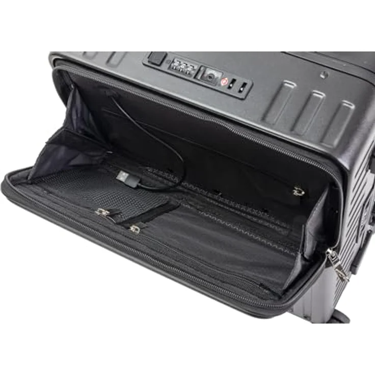 Travelhouse Hartschalen-Trolley Roma, Alu-Rahmen & Polycarbonat Hartschale, 4 Rollen, USB, Getränkehalter - 55cm, schwarz – Bild 2