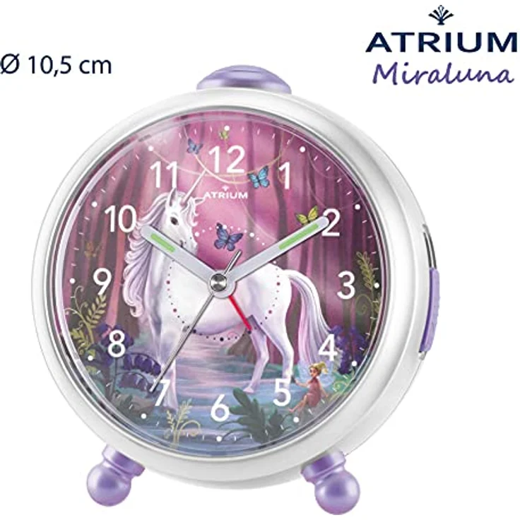 Atrium Kinderwecker Miraluna, Lautloser Quarzwecker mit Einhornmotiv, Licht und Snooze, lila-rosa-weiß, 11,5 x 11 x 7 cm – Bild 3
