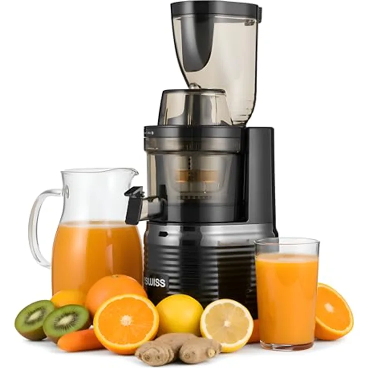 4Swiss Slow Juicer BM202, Entsafter mit Ultem-Schnecke, 40 U/Min, XXL-Einfüllschacht, leise, BPA-frei, schwarz