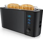 Arendo Toaster Langschlitz 2 Scheiben - Defrost Funktion - 1000 W - Doppelwandgehäuse - Bräunungsgrade 1-6 - Display mit Restzeitanzeige - Edelstahl schwarz matt