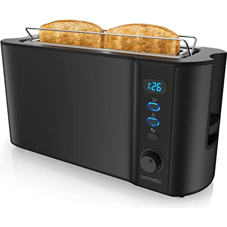 Arendo Toaster Langschlitz 2 Scheiben - Defrost Funktion - 1000 W - Doppelwandgehäuse - Bräunungsgrade 1-6 - Display mit Restzeitanzeige - Edelstahl schwarz matt – Bild 1