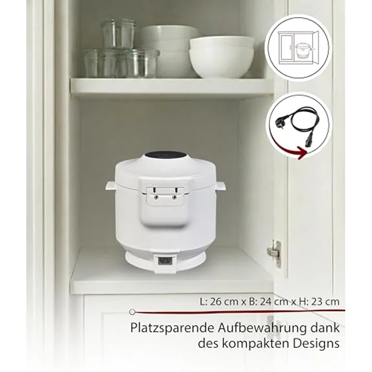 Cloer 6831 Reiskocher, 1 l, inkl. Dampfaufsatz, 7-Phasen-Technologie, Warmhaltefunktion bis 24 h, spülmaschinengeeigneter Innentopf, 350 W – Bild 5