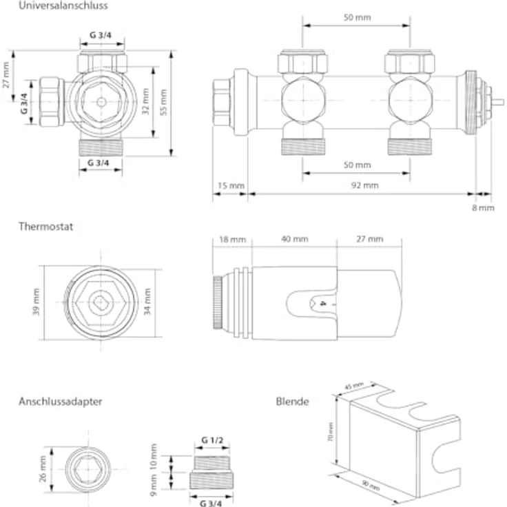LuxeBath Stella Paneelheizkörper 480x1600 mm, Weiß, mit Thermostat und platzsparendem Design für zentrale Heizungen – Bild 6