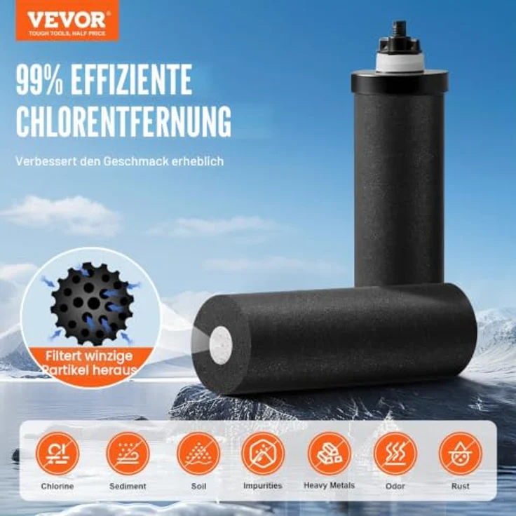 VEVOR Schwerkraft Wasserfiltersystem, Edelstahl 7 L + 8,5 L, reduziert Blei und bis zu 99 % Chlor, mit 2 Kohlefiltern und Zapfhahn – Bild 2