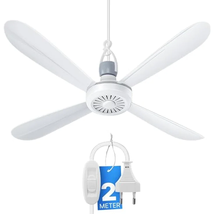Bestlivings Mobiler Deckenventilator, Energiesparend mit 5 Watt Motor, Ø40 cm, Weiß, portabel mit Haken und abnehmbaren Flügeln – Bild 1
