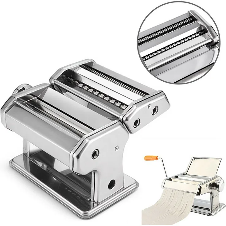 Clanmacy Nudelmaschine Edelstahl, Pasta Maker mit 7 einstellbaren Dicken für frische Pasta, inklusive Tischklemme
