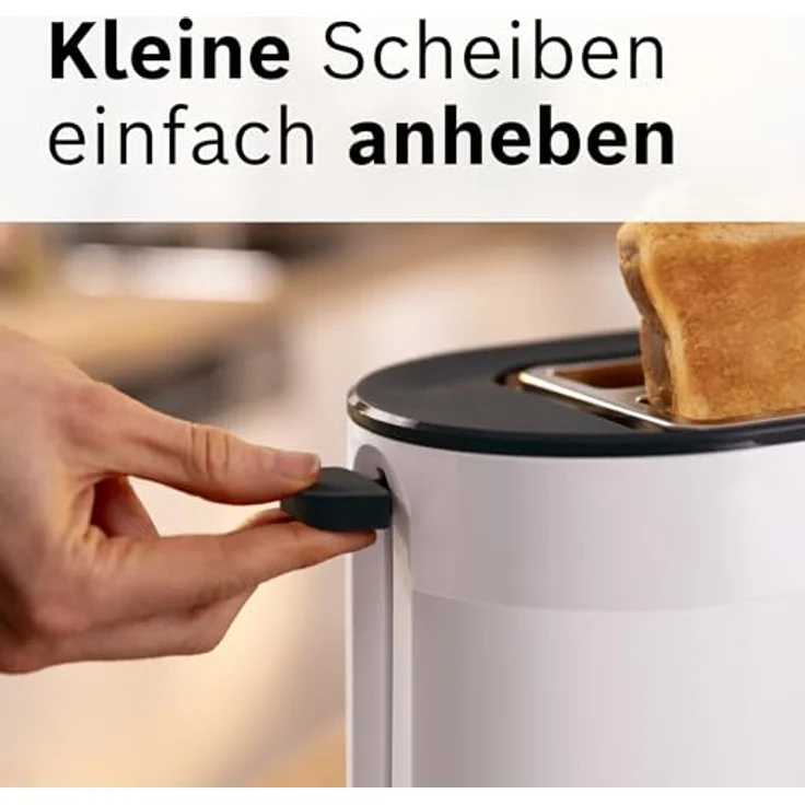 Bosch Kompakt Toaster MyMoment TAT2M121, integrierter Brötchenaufsatz, mit Auftaufunktion, mit Abschaltautomatik, Liftfunktion, Brotzentrierung, perfekt für 2 Scheiben, 800 Watt, Weiß matt – Bild 5