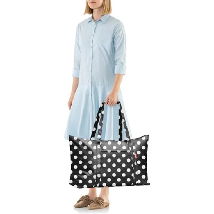 Reisenthel Einkaufstasche mini maxi travelbag Shopper, klein zusammenfaltbar, Schwarz, mit Reißverschluss und Schlüsselhalter – Bild 7