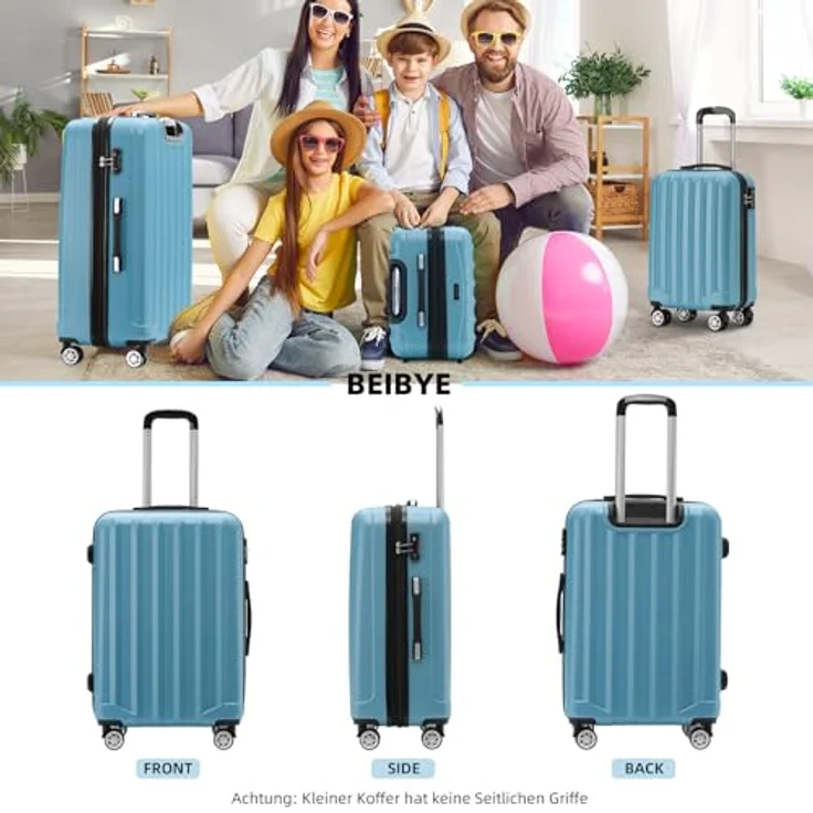 BEIBYE TSA-Schloss 2080, 3-teiliges Reisekofferset mit Hartschale und Zwillingsrollen, Ice Blue – Bild 2