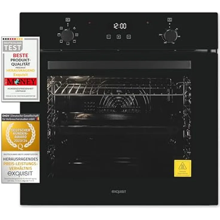 Exquisit Einbaubackofen EBE278-U-020 schwarz | EEK: A | 76 l Garraum | Timer | Seitengitter | 60cm Breite